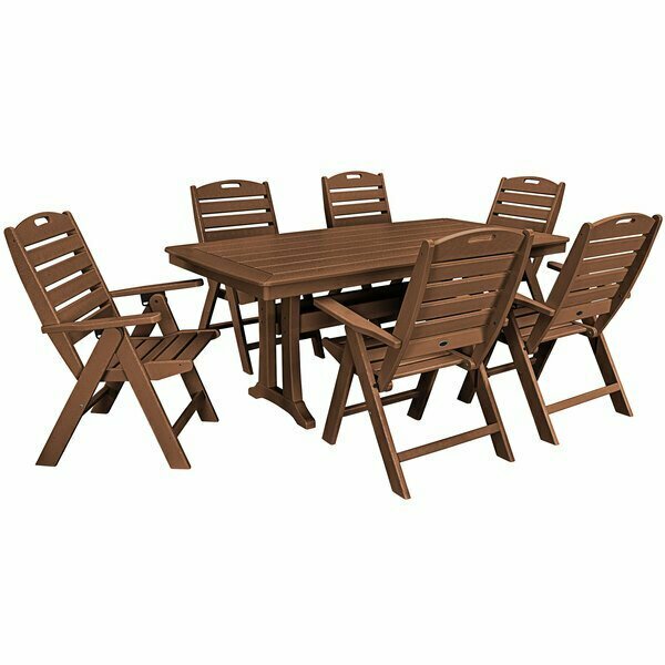 Polywood Nautical 7-Piece Teak Dining Set with 6 Folding Chairs and Nautical Trestle Table 633PWS2961TE